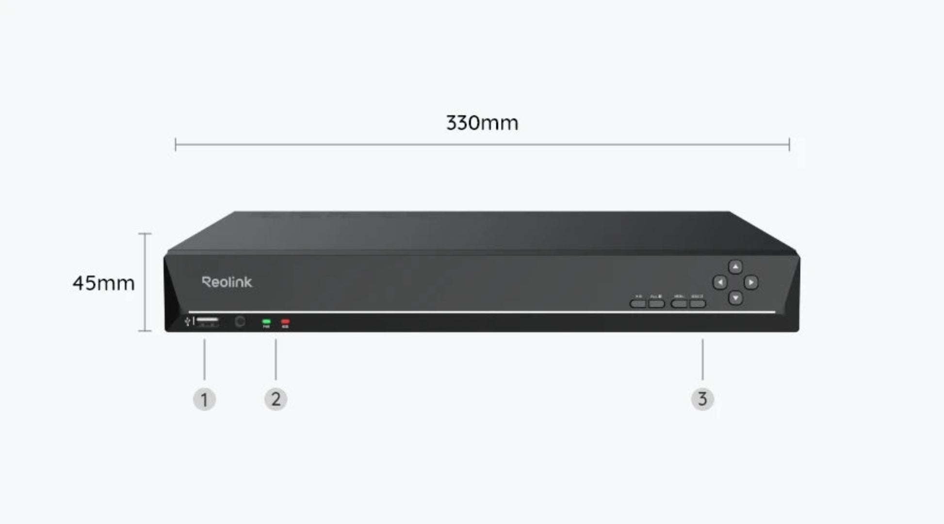 Neolink device with dimensions labeled on a white background