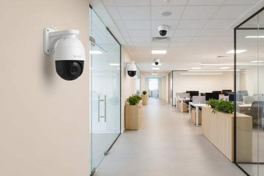 Geolink security camera with solar panel on a white background