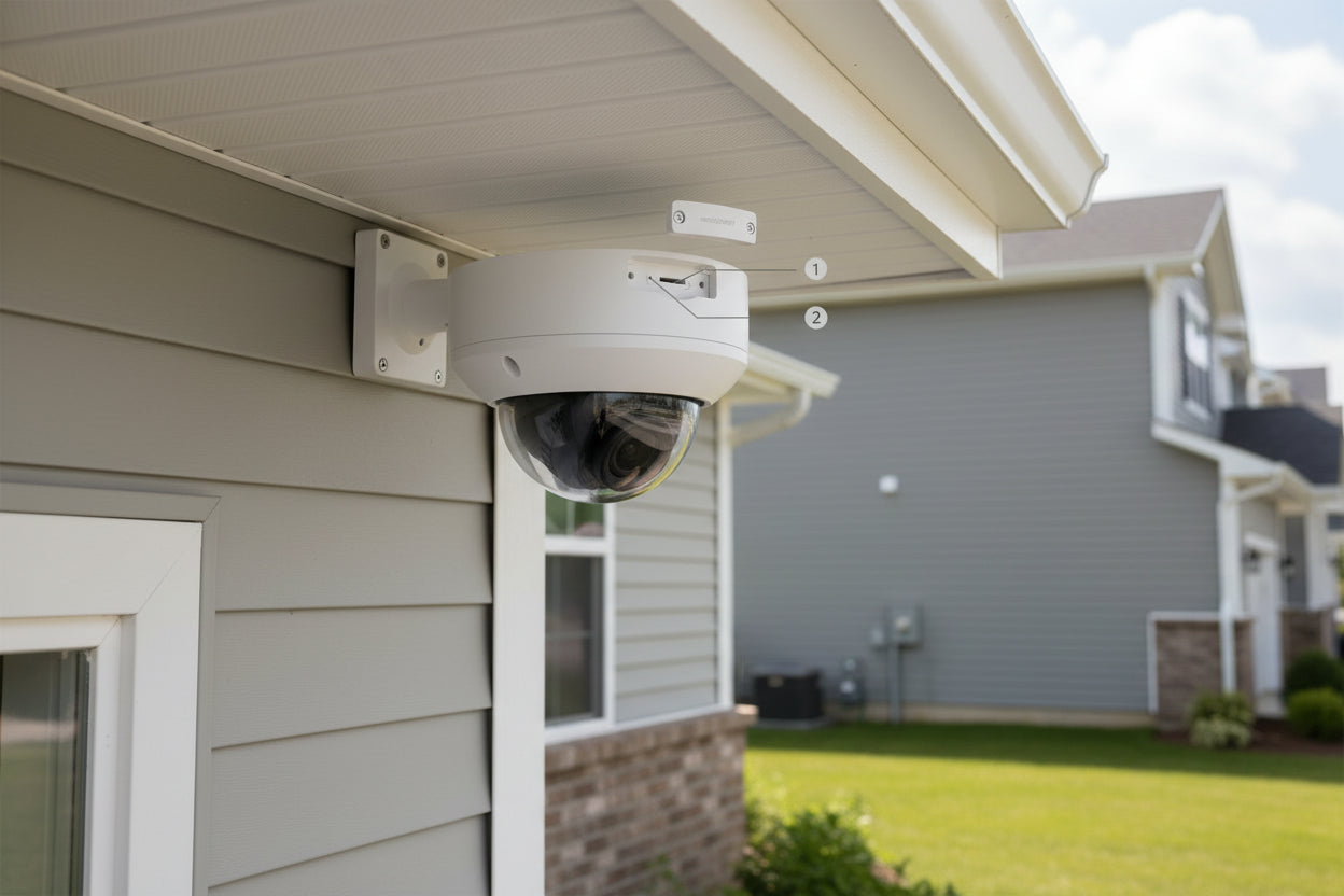 White security camera on a white background