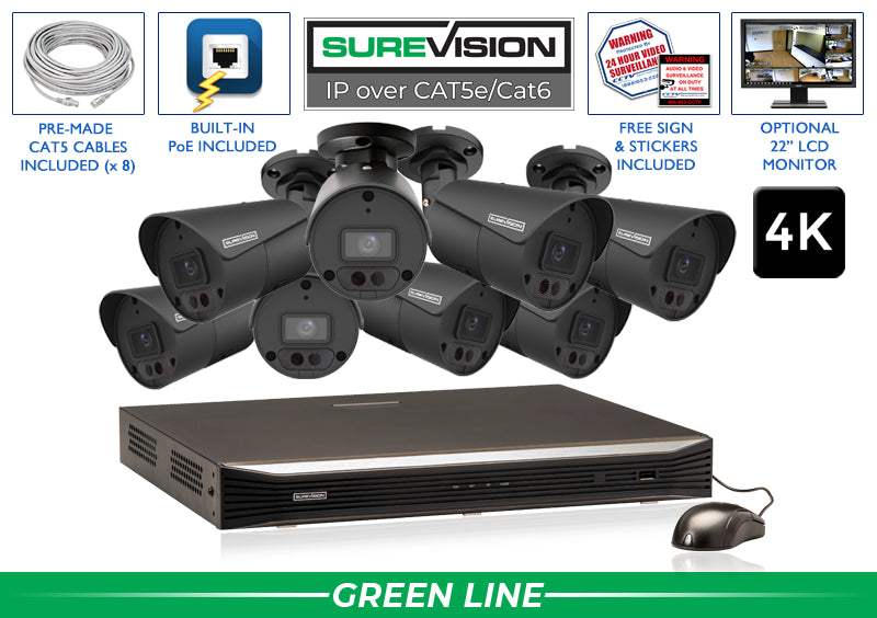 Security camera system with DVR, cables, and accessories on a white background